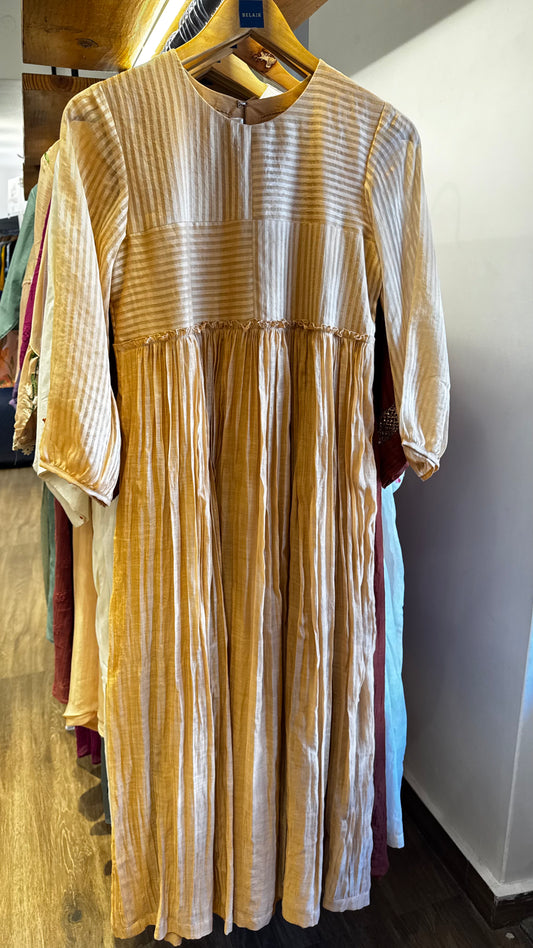 Beige Chanderi long sleeves with round neckline