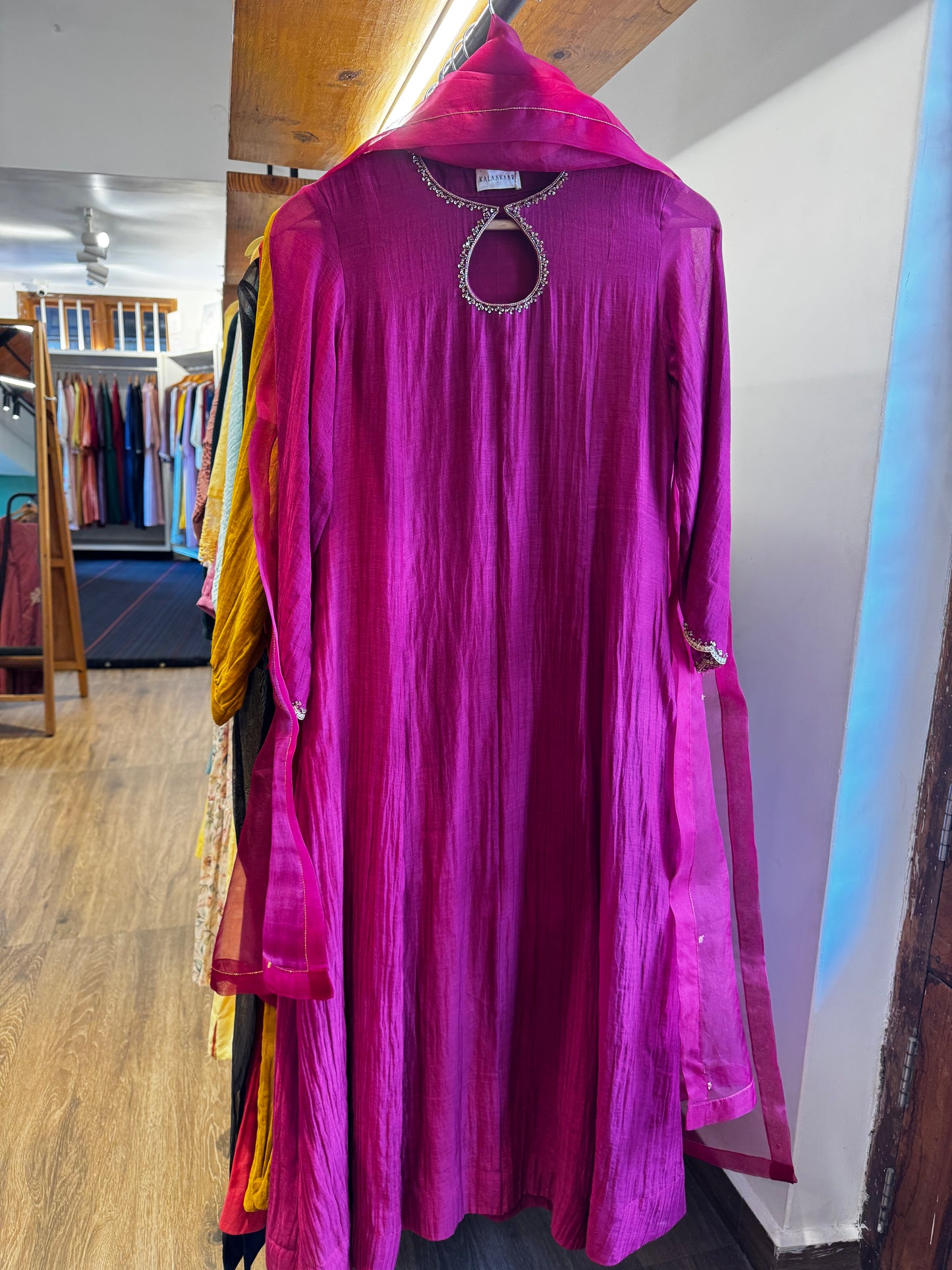 Dark Rani pink or wine purple chanderi dress & dupatta