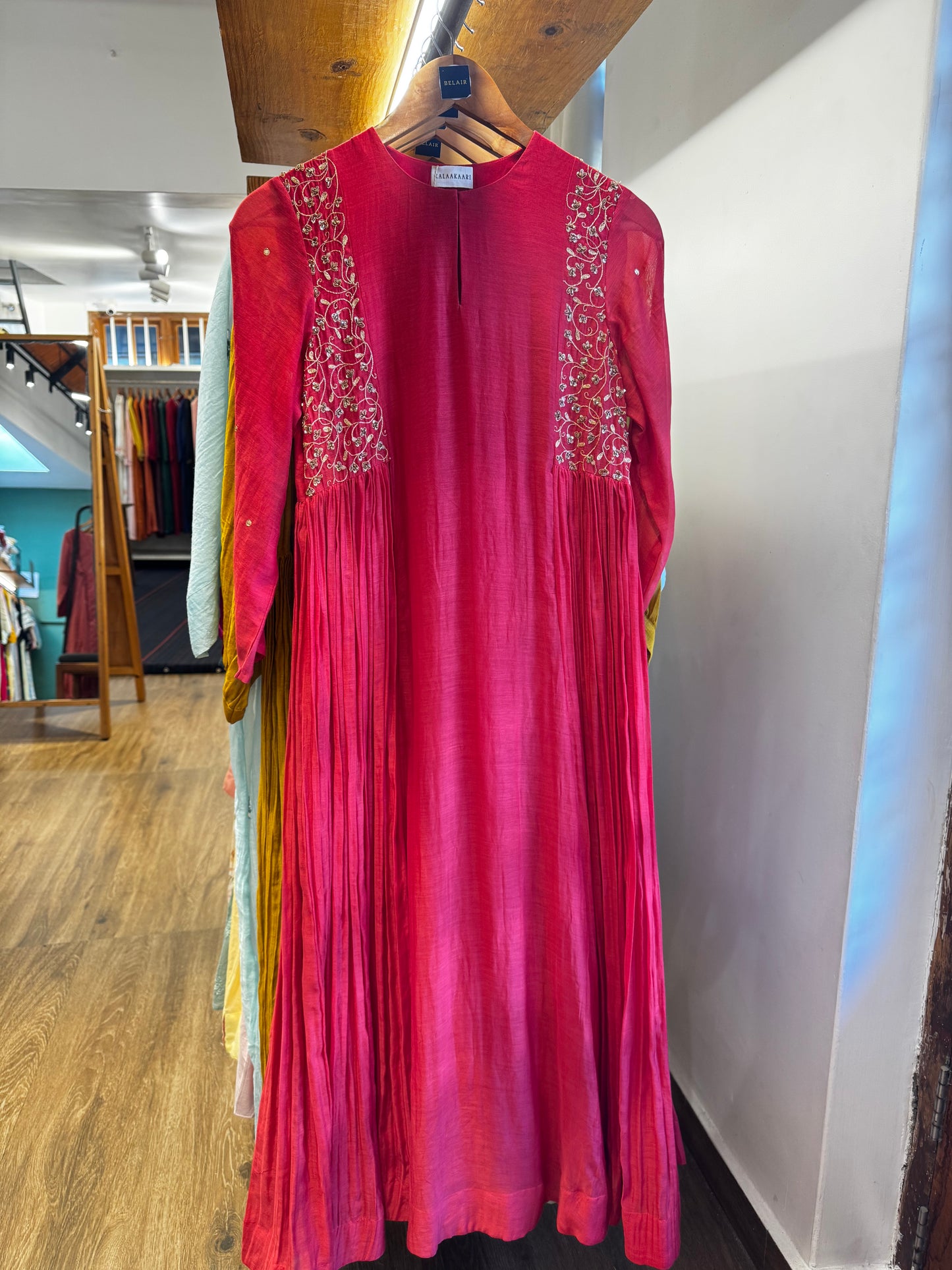 Red Side panelled embroidered dress