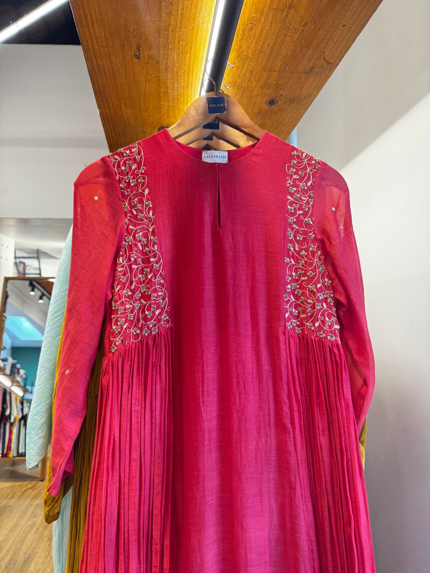 Red Side panelled embroidered dress