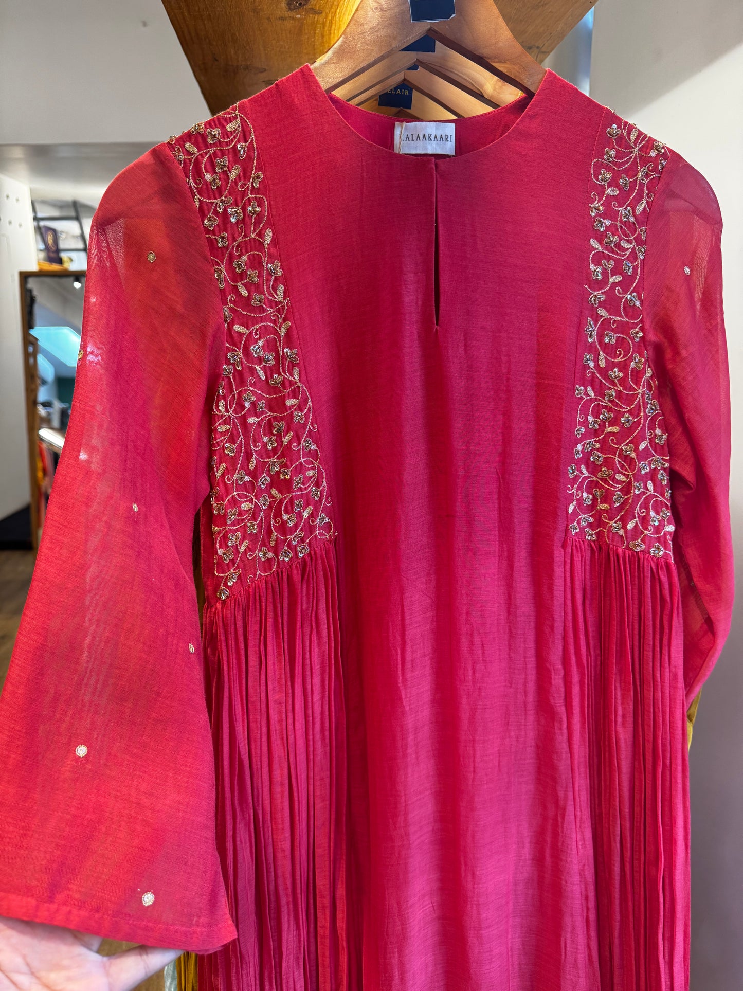 Red Side panelled embroidered dress