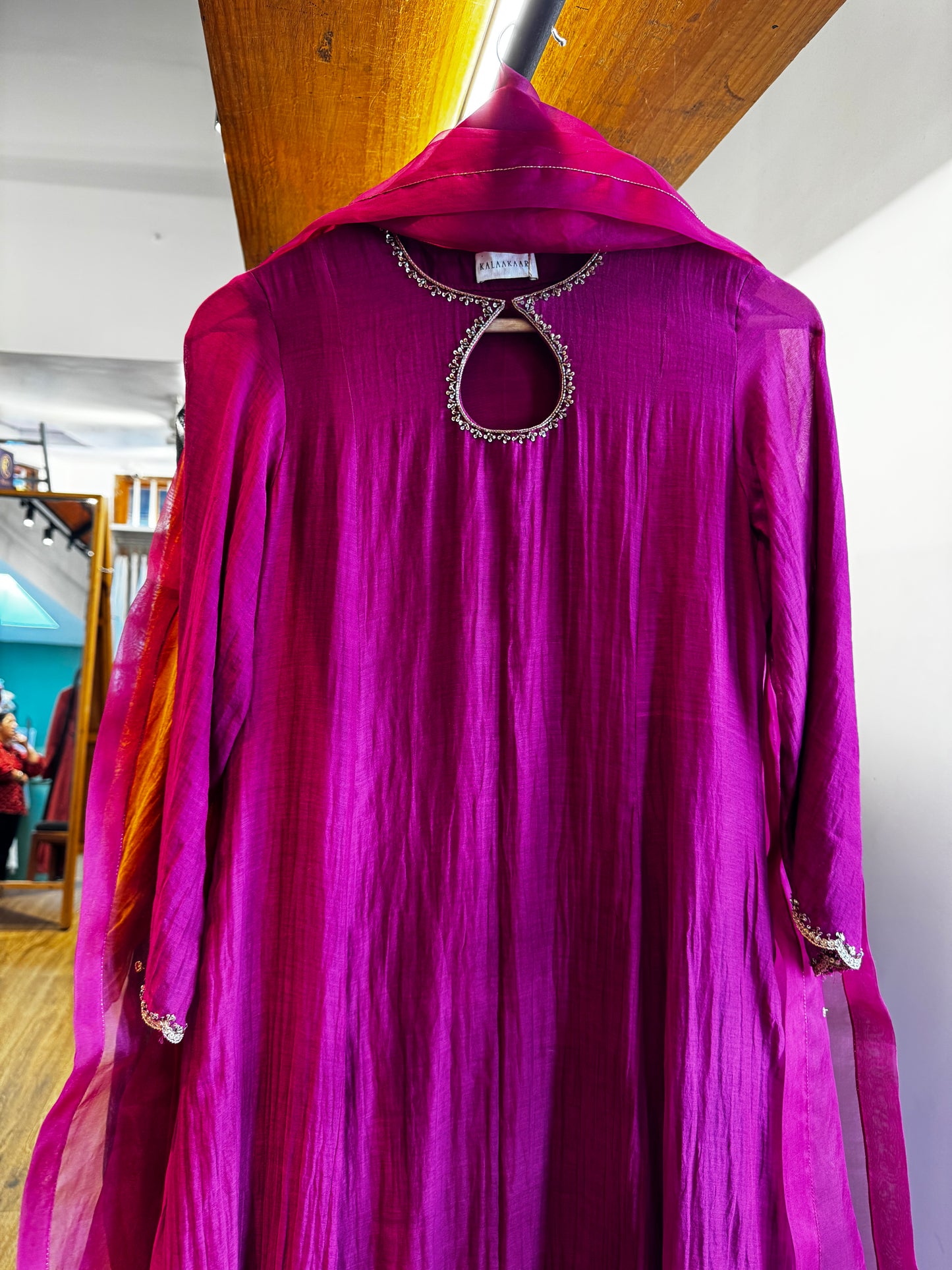 Dark Rani pink or wine purple chanderi dress & dupatta