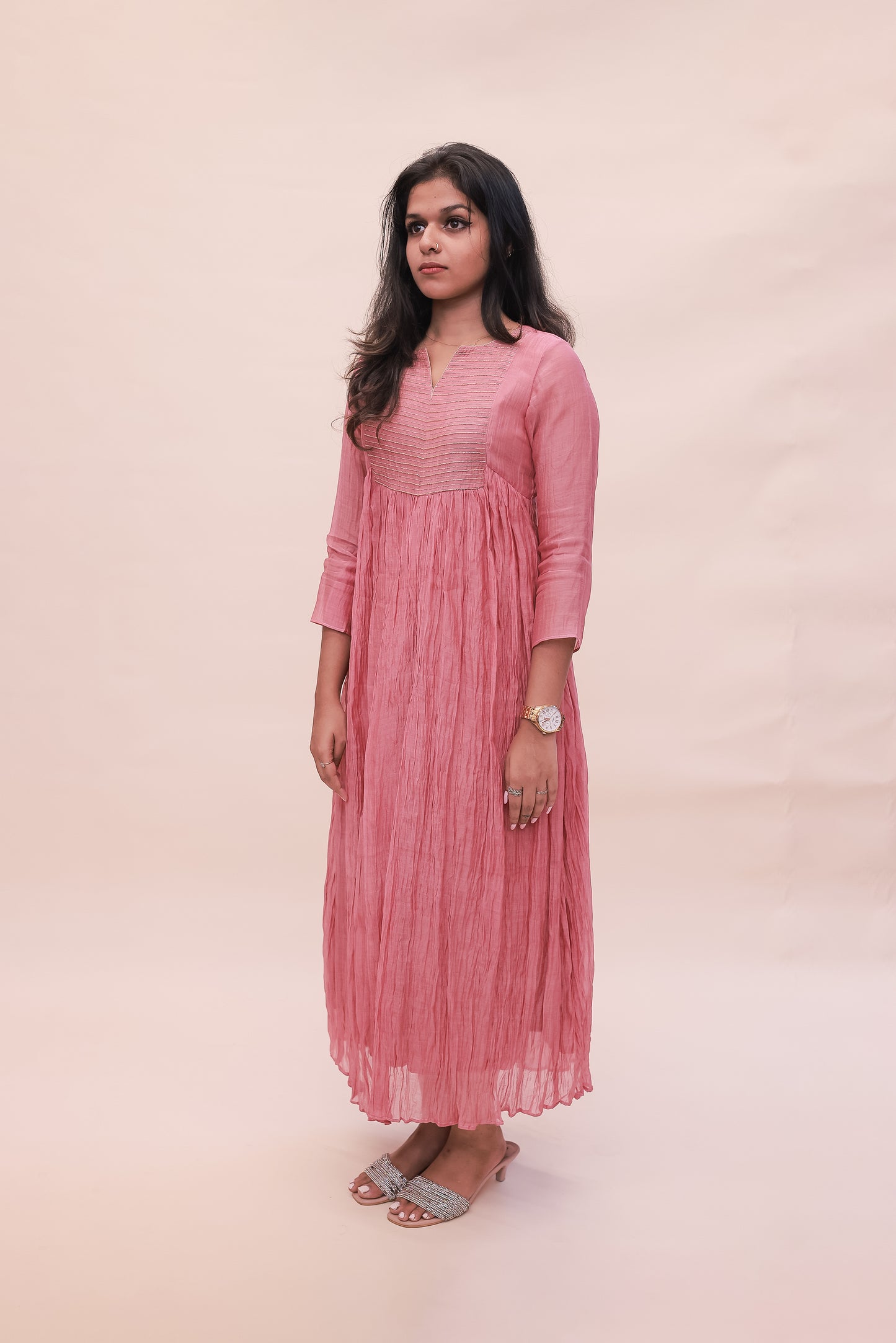 Pink Chanderi dress with sequins