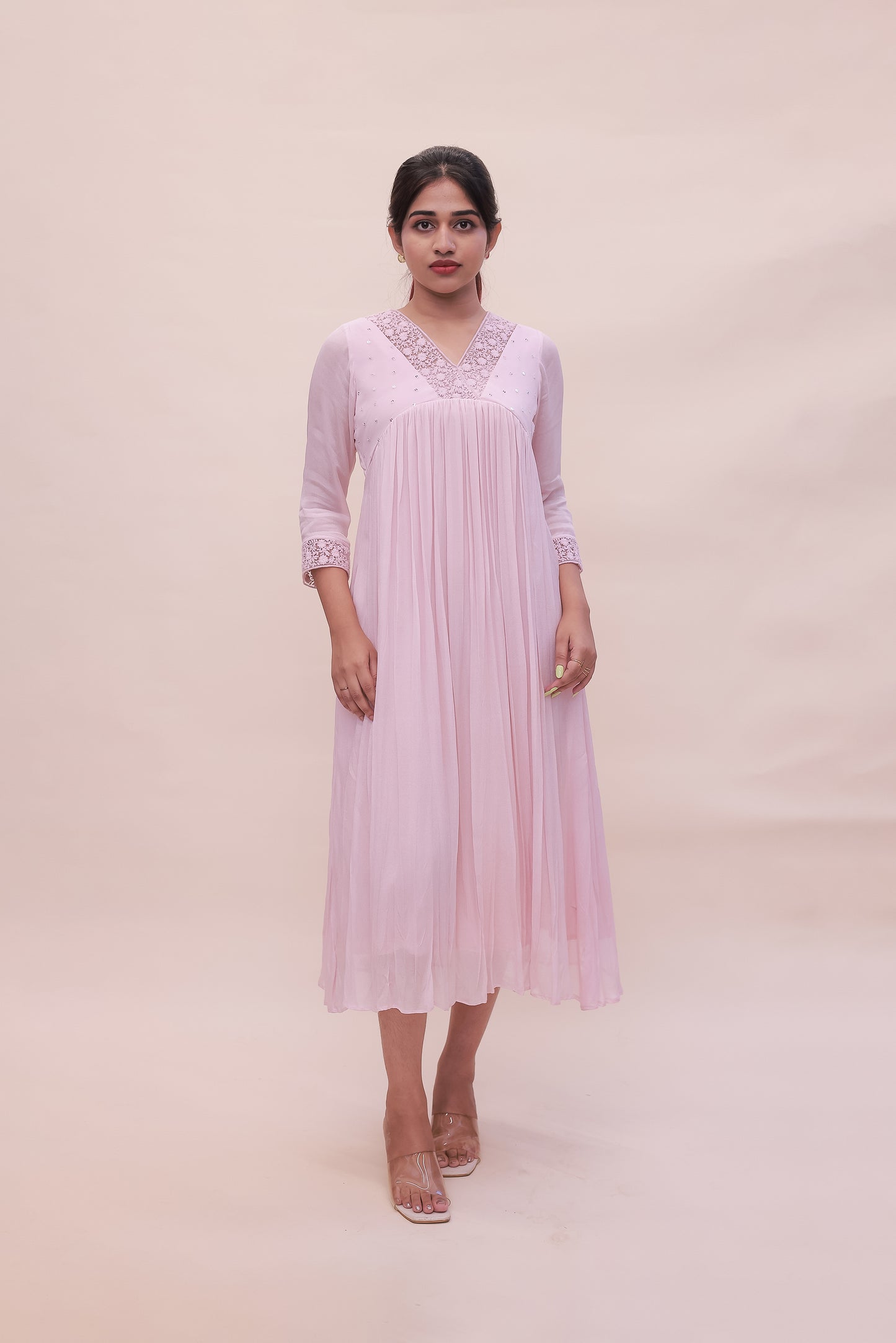 Pastel pink crepe georgette dress