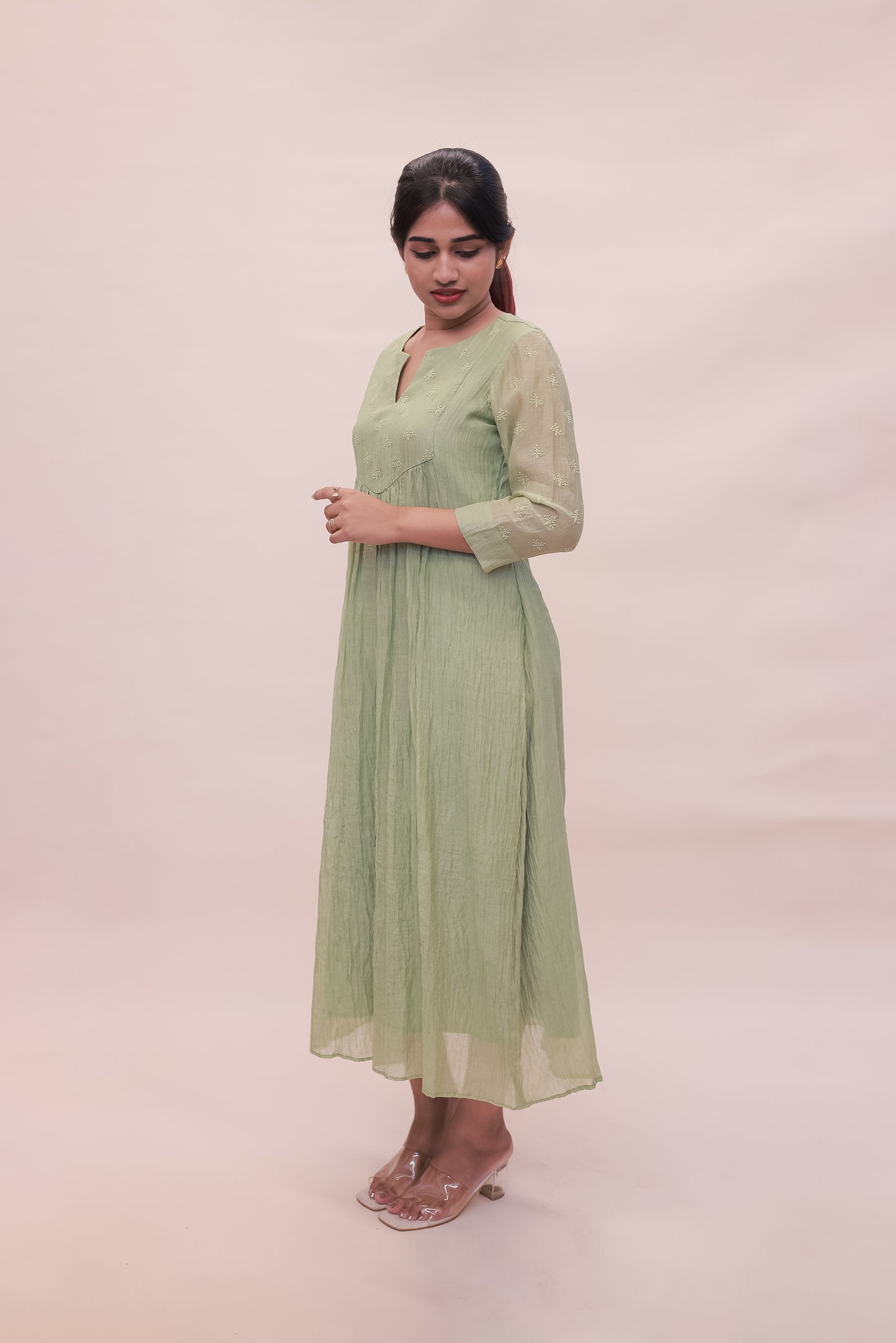 Pastel green Chanderi dress