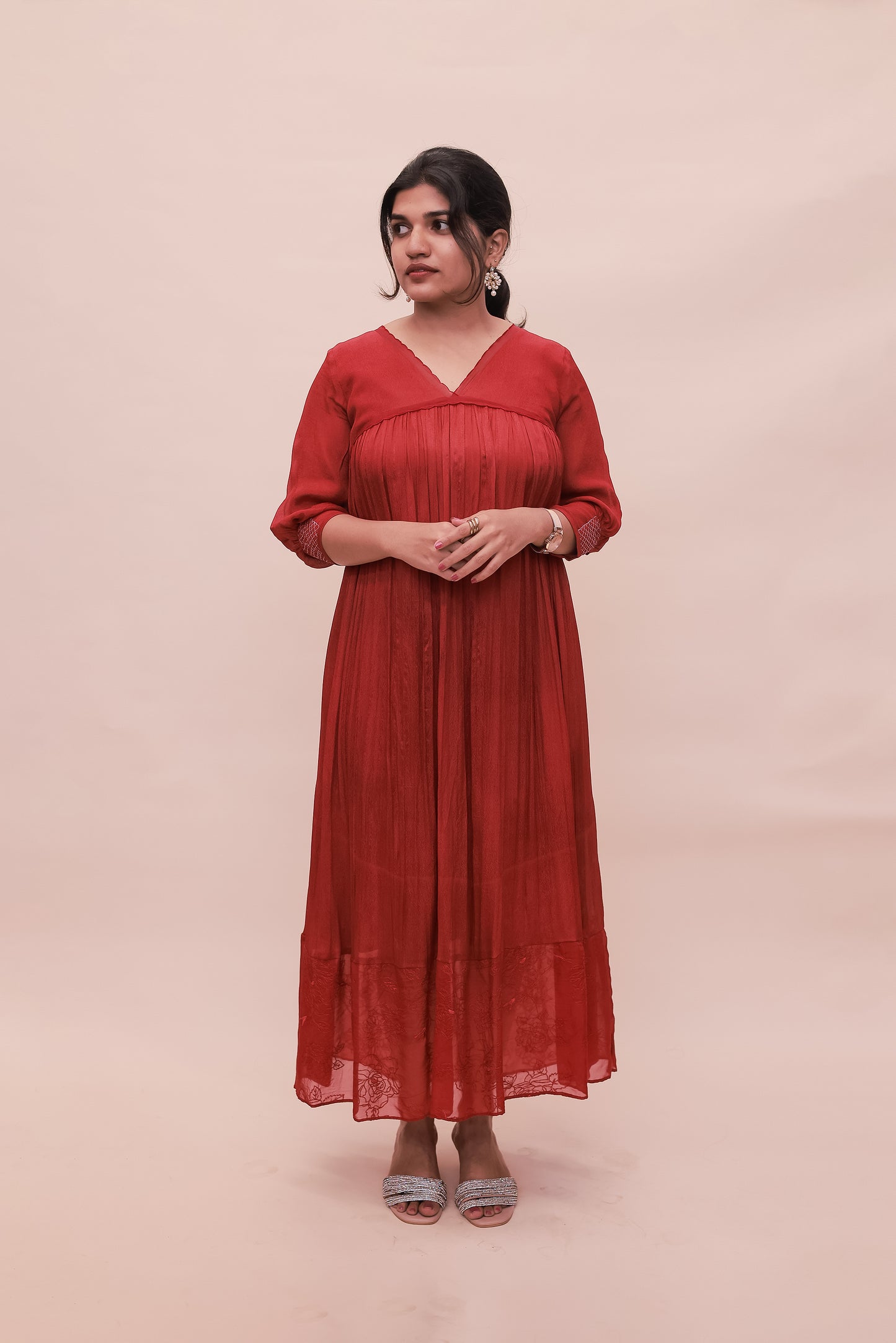 Red crepe georgette dress
