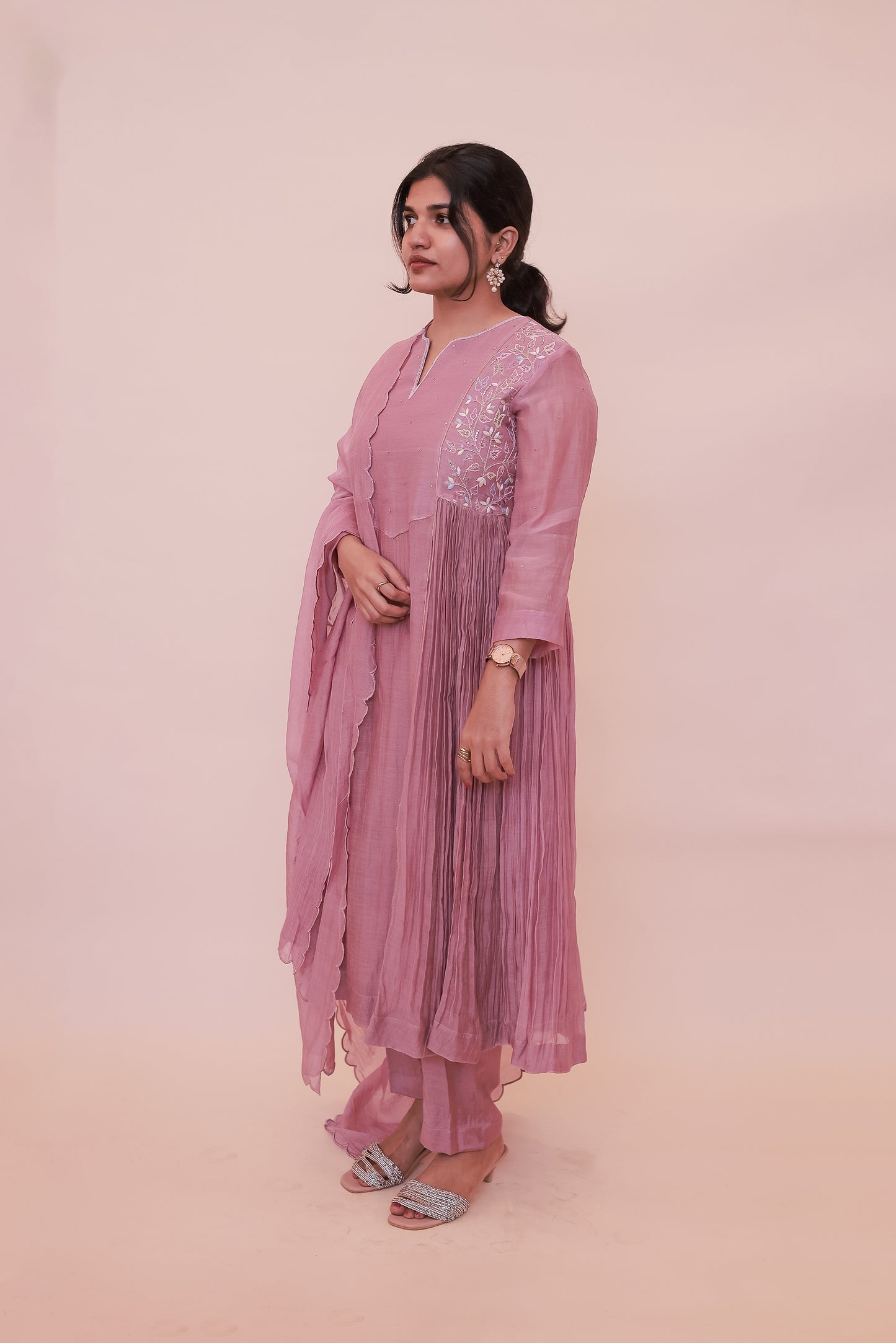 Onion pink with beads embroidery with pants and dupatta