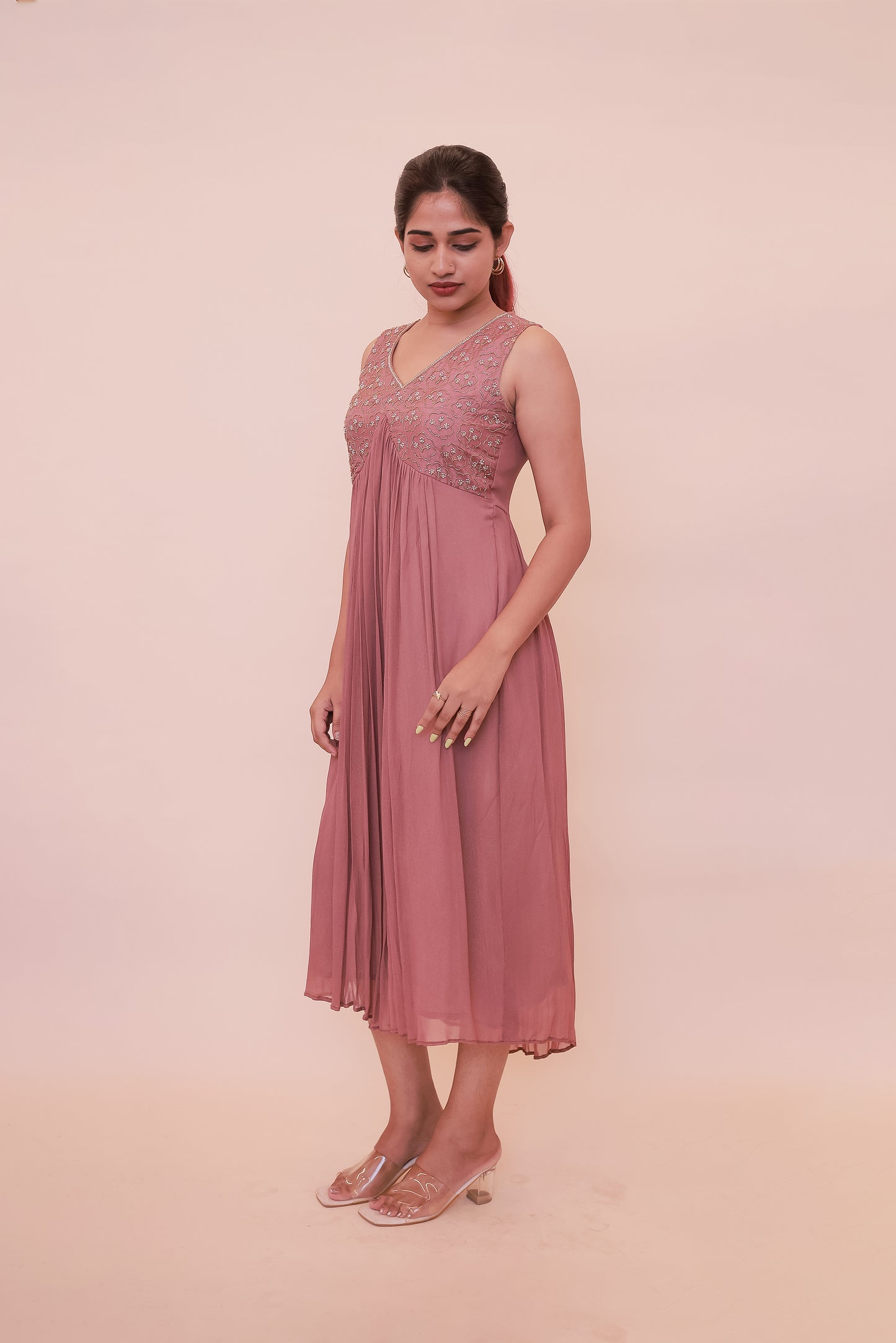 Shimmer georgette dusty pink Alia dress