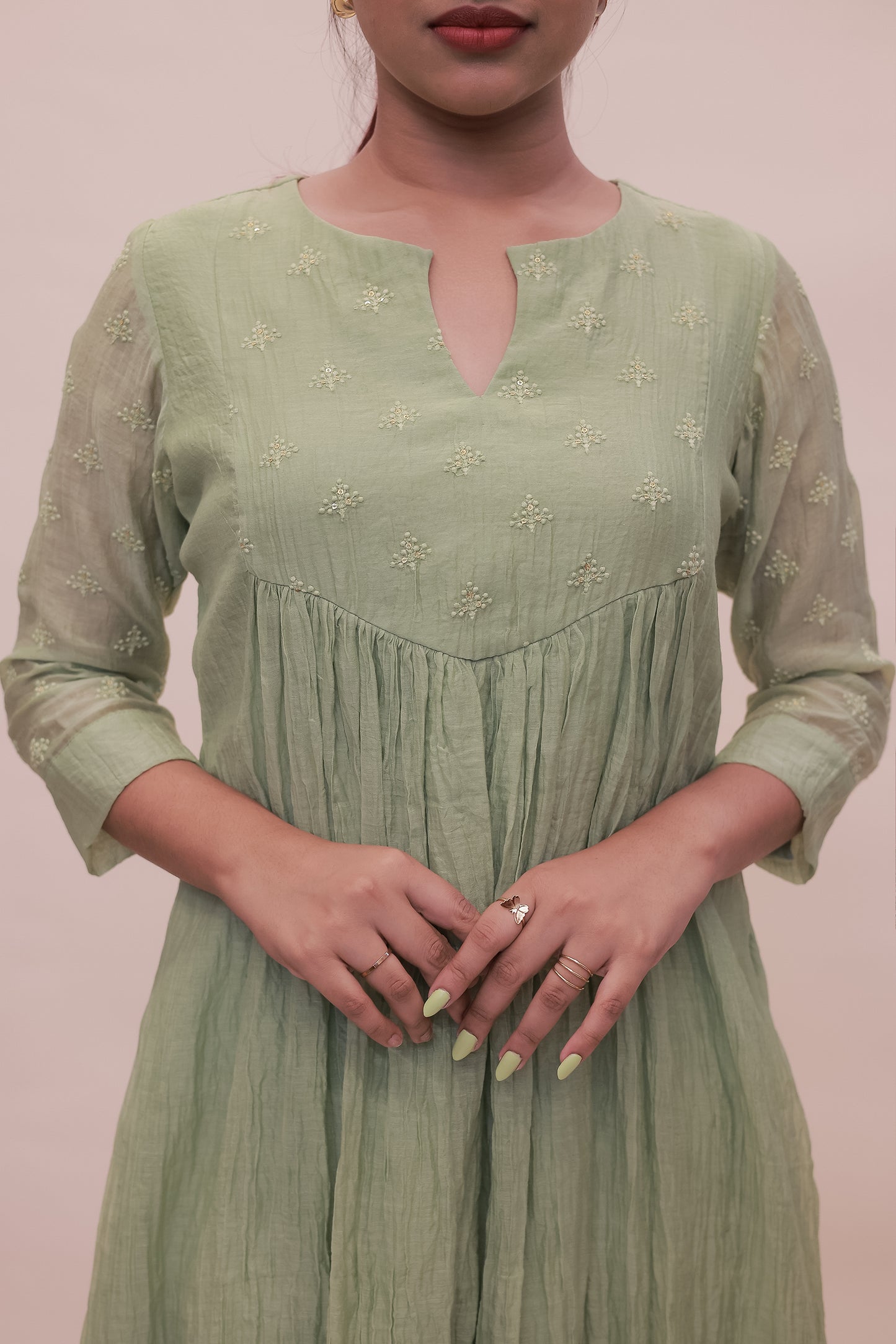 Pastel green Chanderi dress