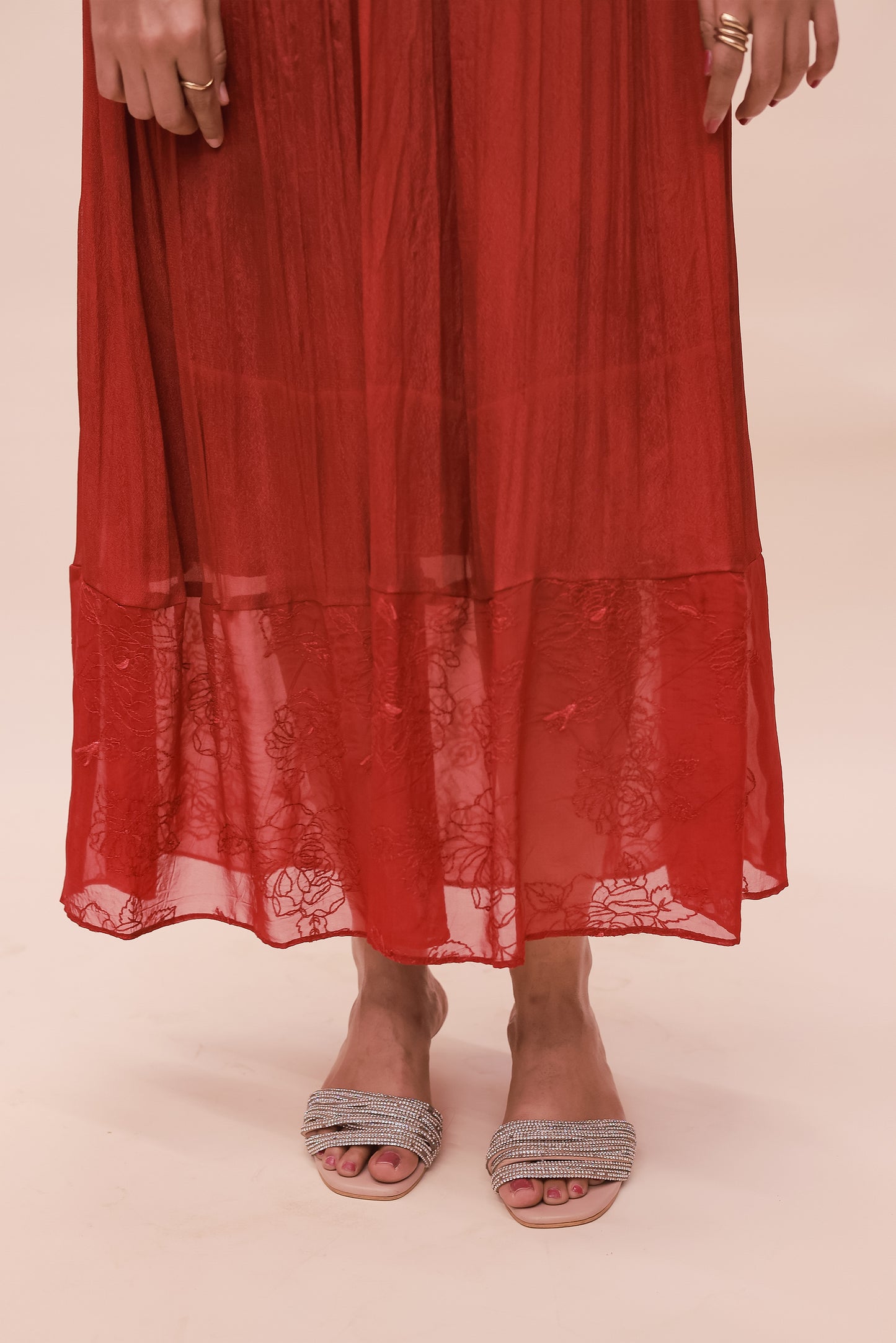 Red crepe georgette dress