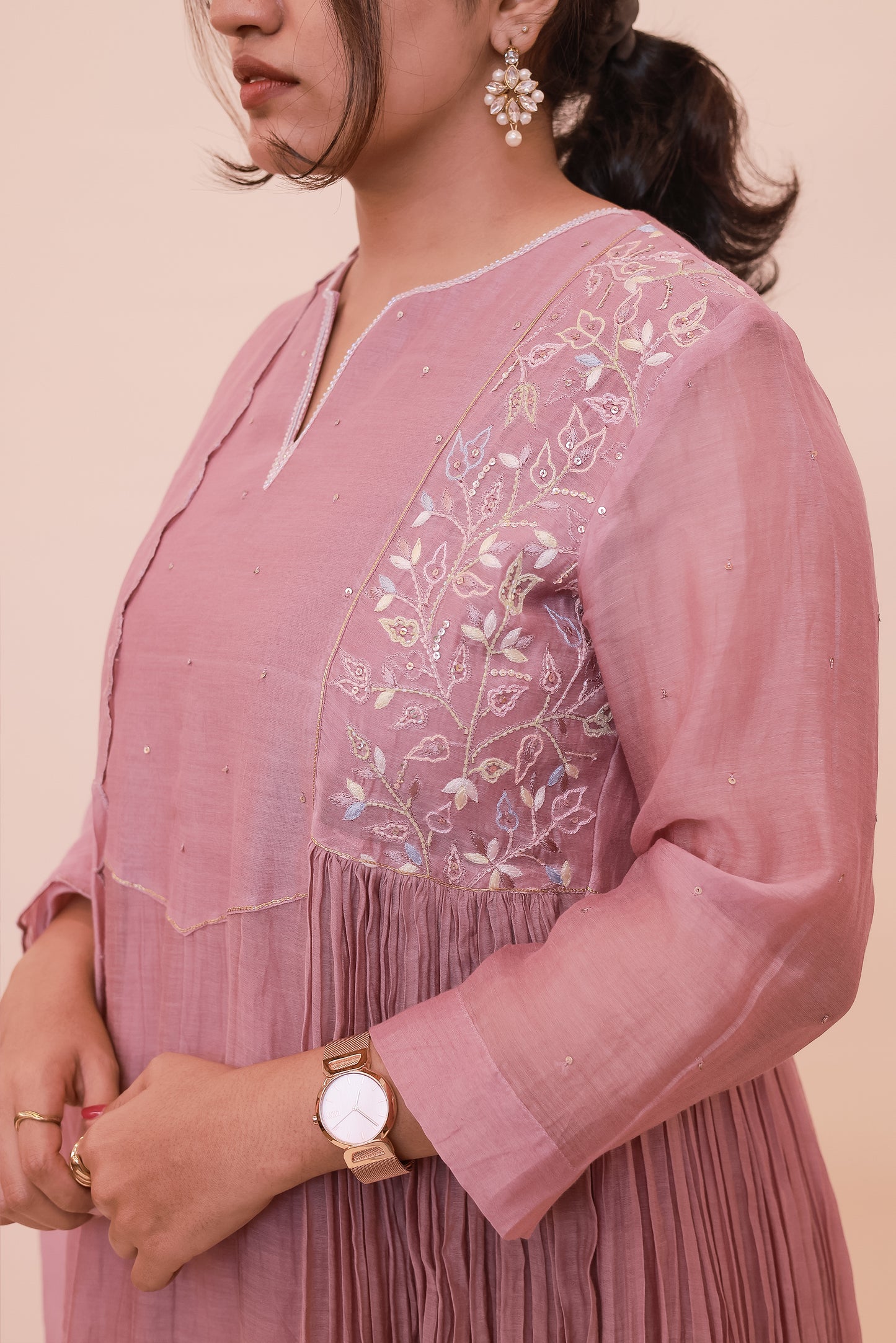 Onion pink with beads embroidery with pants and dupatta